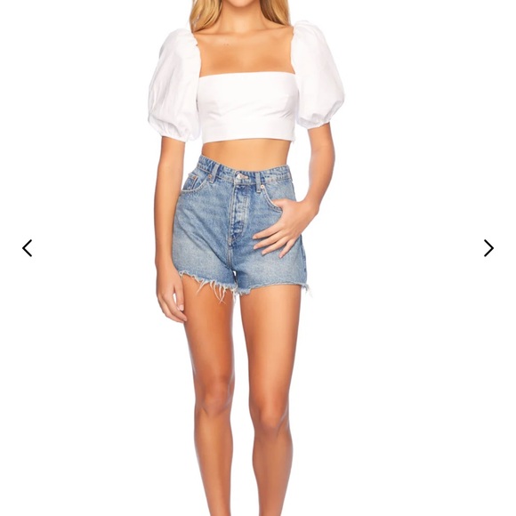 Susana Monaco White Puff Sleeve Crop Top - Picture 2 of 8